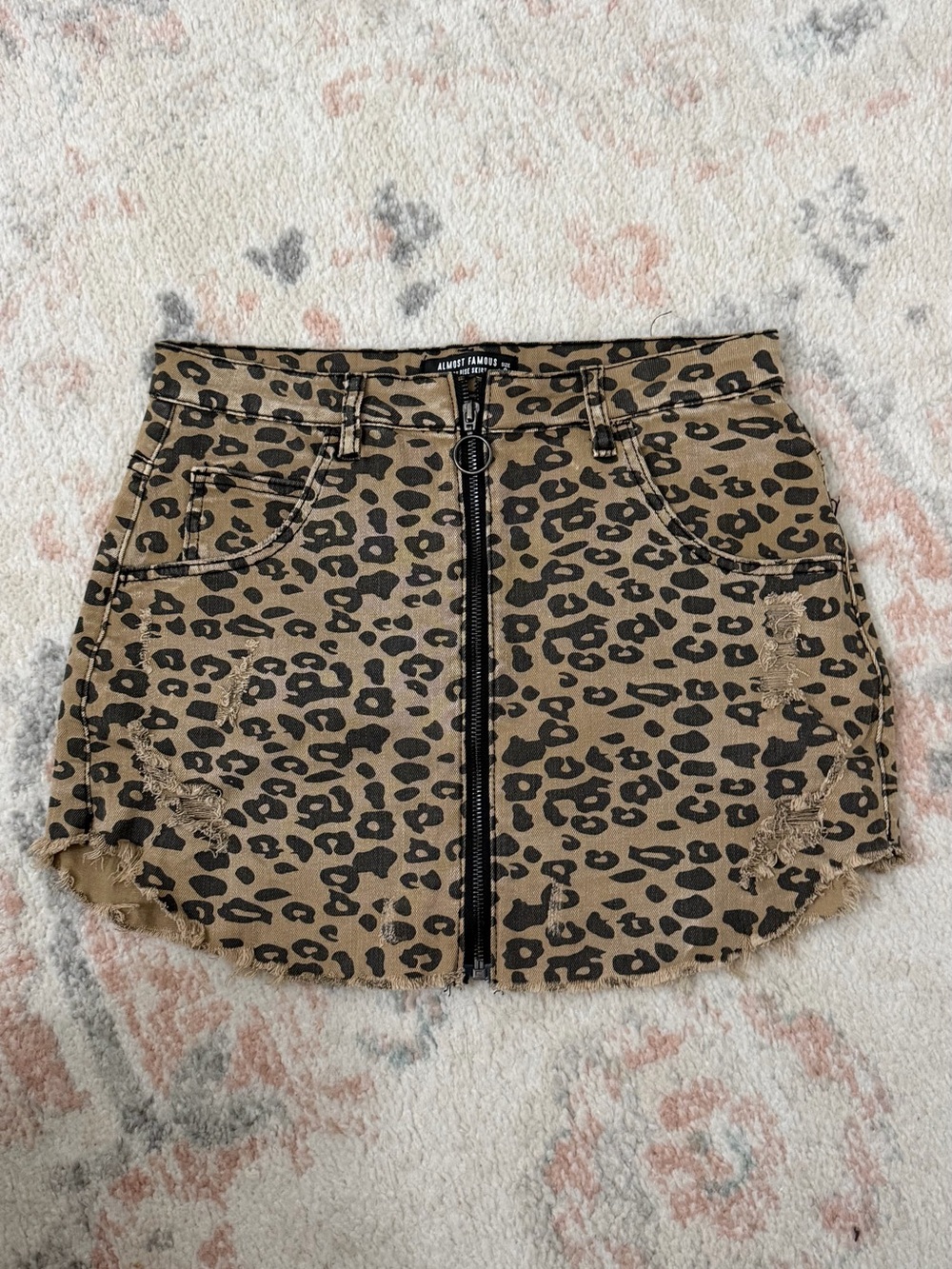 Almost Famous Tan Leopard Print Zip-Front Mini Skirt